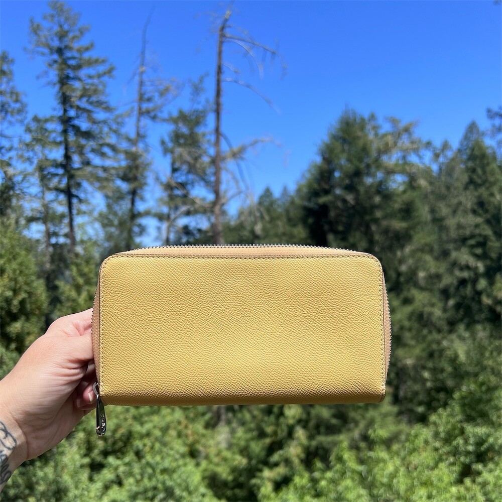 COACH Long Zip-Around YELLOW Crossgrain Leather Wallet SILVER Hardware AUTHENTIC - Picture 2 of 12